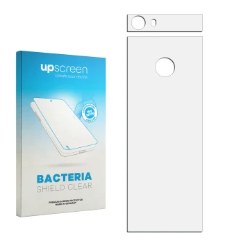 Vorderseite einer Produktverpackung mit dem Markenlogo upscreen. Daneben ist der zugehörige Displayschutz.