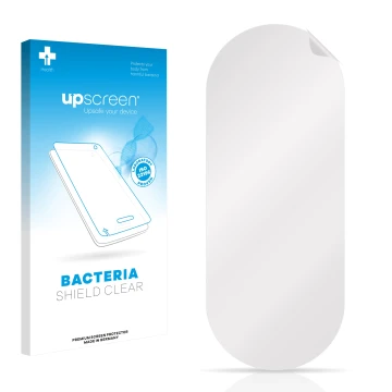 Vorderseite einer Produktverpackung mit dem Markenlogo upscreen. Daneben ist der zugehörige Displayschutz.