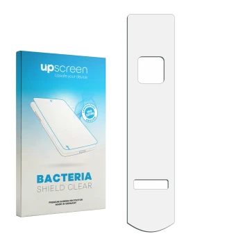 Vorderseite einer Produktverpackung mit dem Markenlogo upscreen. Daneben ist der zugehörige Displayschutz.