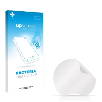 Vorderseite einer Produktverpackung mit dem Markenlogo upscreen. Daneben ist der zugehörige Displayschutz.