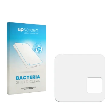Vorderseite einer Produktverpackung mit dem Markenlogo upscreen. Daneben ist der zugehörige Displayschutz.