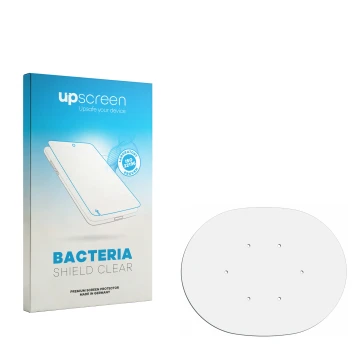 Vorderseite einer Produktverpackung mit dem Markenlogo upscreen. Daneben ist der zugehörige Displayschutz.