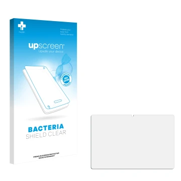 Vorderseite einer Produktverpackung mit dem Markenlogo upscreen. Daneben ist der zugehörige Displayschutz.