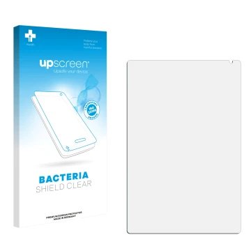 Vorderseite einer Produktverpackung mit dem Markenlogo upscreen. Daneben ist der zugehörige Displayschutz.
