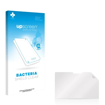 Vorderseite einer Produktverpackung mit dem Markenlogo upscreen. Daneben ist der zugehörige Displayschutz.