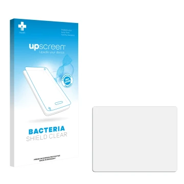 Vorderseite einer Produktverpackung mit dem Markenlogo upscreen. Daneben ist der zugehörige Displayschutz.