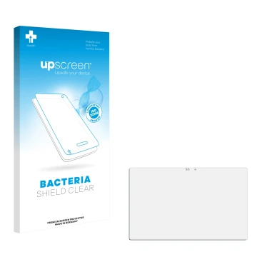 Vorderseite einer Produktverpackung mit dem Markenlogo upscreen. Daneben ist der zugehörige Displayschutz.