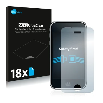 Vorderseite einer Produktverpackung mit dem Markenlogo Savvies. Daneben ist das Gerät Apple iPhone 3GS mit dem zugehörigen Dis