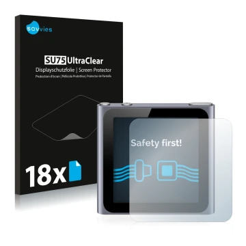 Vorderseite einer Produktverpackung mit dem Markenlogo Savvies. Daneben ist das Gerät Apple iPod nano 2011 (6. Gen.) mit dem z