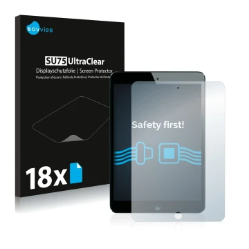 Vorderseite einer Produktverpackung mit dem Markenlogo Savvies. Daneben ist das Gerät Apple iPad Mini 1 2012 mit dem zugehörig