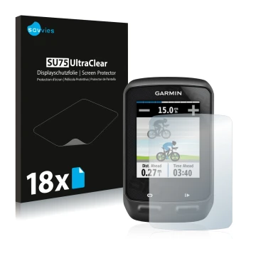 Vorderseite einer Produktverpackung mit dem Markenlogo Savvies. Daneben ist das Gerät Garmin Edge 510 mit dem zugehörigen Disp