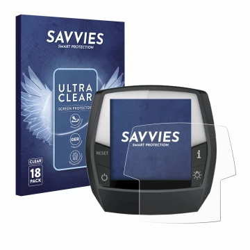Vorderseite einer Produktverpackung mit dem Markenlogo Savvies. Daneben ist das Gerät Bosch Intuvia Active Line mit dem zugehö