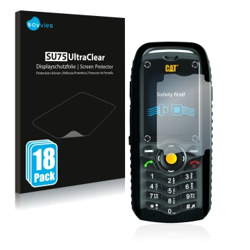 Vorderseite einer Produktverpackung mit dem Markenlogo Savvies. Daneben ist das Gerät Caterpillar Cat B25 mit dem zugehörigen 