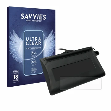 Vorderseite einer Produktverpackung mit dem Markenlogo Savvies. Daneben ist das Gerät Topaz T-LBK460-HSB-R mit dem zugehörigen