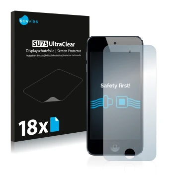 Vorderseite einer Produktverpackung mit dem Markenlogo Savvies. Daneben ist das Gerät Apple iPod Touch (6. Gen.) mit dem zugeh