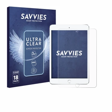Vorderseite einer Produktverpackung mit dem Markenlogo Savvies. Daneben ist das Gerät Apple iPad Mini 4 2015 mit dem zugehörig