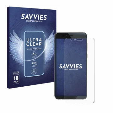 Vorderseite einer Produktverpackung mit dem Markenlogo Savvies. Daneben ist das Gerät Honor 8 mit dem zugehörigen Displayschut