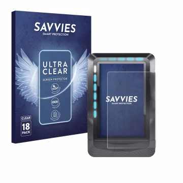 Vorderseite einer Produktverpackung mit dem Markenlogo Savvies. Daneben ist das Gerät Wahoo Elemnt GPS mit dem zugehörigen Dis