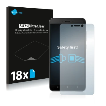 Vorderseite einer Produktverpackung mit dem Markenlogo Savvies. Daneben ist das Gerät Xiaomi Redmi Note 4 mit dem zugehörigen 