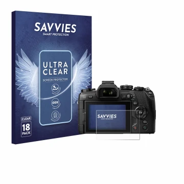 Vorderseite einer Produktverpackung mit dem Markenlogo Savvies. Daneben ist das Gerät Olympus OM-D E-M1 Mark II mit dem zugehö