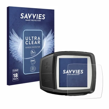 Vorderseite einer Produktverpackung mit dem Markenlogo Savvies. Daneben ist das Gerät Bosch Purion mit dem zugehörigen Display