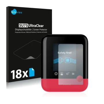 Vorderseite einer Produktverpackung mit dem Markenlogo Savvies. Daneben ist das Gerät Polaroid Pop mit dem zugehörigen Display