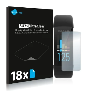 Vorderseite einer Produktverpackung mit dem Markenlogo Savvies. Daneben ist das Gerät Polar A370 mit dem zugehörigen Displaysc