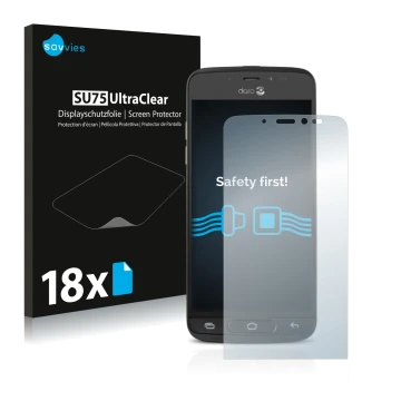 Vorderseite einer Produktverpackung mit dem Markenlogo Savvies. Daneben ist das Gerät Doro 8040 mit dem zugehörigen Displaysch