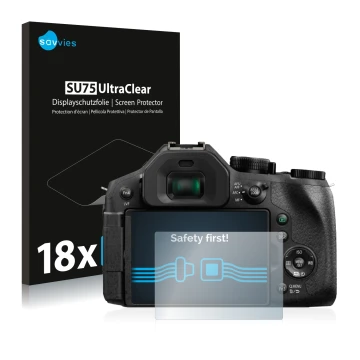 Vorderseite einer Produktverpackung mit dem Markenlogo Savvies. Daneben ist das Gerät Panasonic Lumix DMC-FZ330 mit dem zugehö