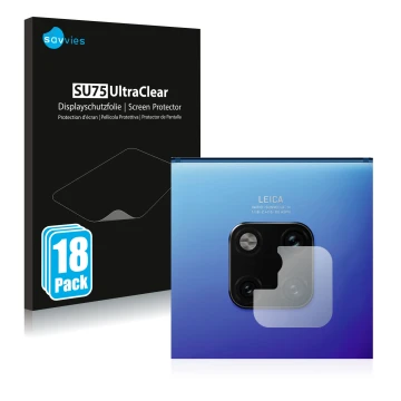 Vorderseite einer Produktverpackung mit dem Markenlogo Savvies. Daneben ist das Gerät Huawei Mate 20 Pro (NUR Kameraschutz) mi