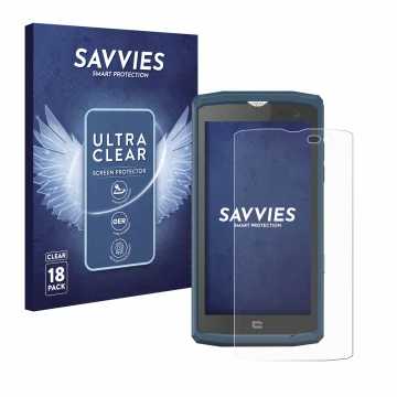 Vorderseite einer Produktverpackung mit dem Markenlogo Savvies. Daneben ist das Gerät Crosscall Core X3 mit dem zugehörigen Di