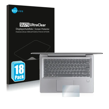 Vorderseite einer Produktverpackung mit dem Markenlogo Savvies. Daneben ist das Gerät Lenovo IdeaPad 530s (14