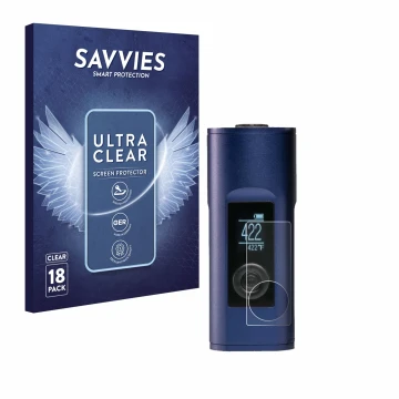 Vorderseite einer Produktverpackung mit dem Markenlogo Savvies. Daneben ist das Gerät Arizer Solo 2 mit dem zugehörigen Displa