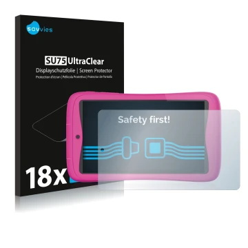 Vorderseite einer Produktverpackung mit dem Markenlogo Savvies. Daneben ist das Gerät Kurio Connect 7