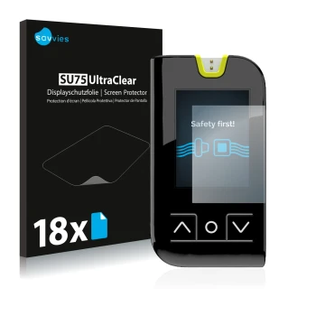 Vorderseite einer Produktverpackung mit dem Markenlogo Savvies. Daneben ist das Gerät Mylife Unio Neva mit dem zugehörigen Dis