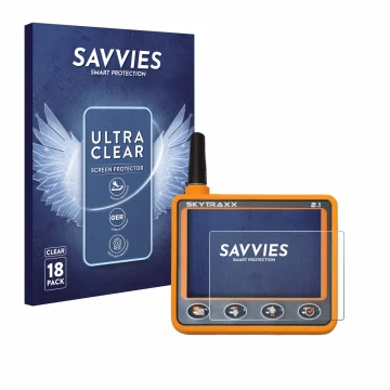 Vorderseite einer Produktverpackung mit dem Markenlogo Savvies. Daneben ist das Gerät Skytraxx 2.1 Vario mit dem zugehörigen D