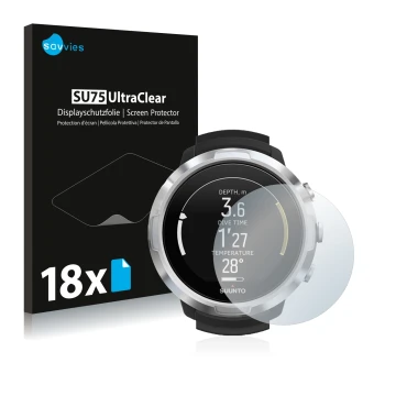 Vorderseite einer Produktverpackung mit dem Markenlogo Savvies. Daneben ist das Gerät Suunto D6 Support mit dem zugehörigen Di