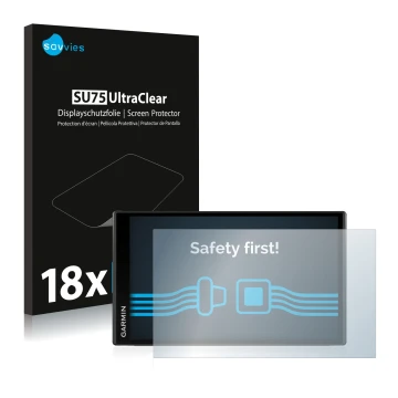 Vorderseite einer Produktverpackung mit dem Markenlogo Savvies. Daneben ist das Gerät Garmin Camper 780 mit dem zugehörigen Di