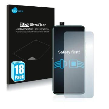 Vorderseite einer Produktverpackung mit dem Markenlogo Savvies. Daneben ist das Gerät Huawei P smart Z mit dem zugehörigen Dis