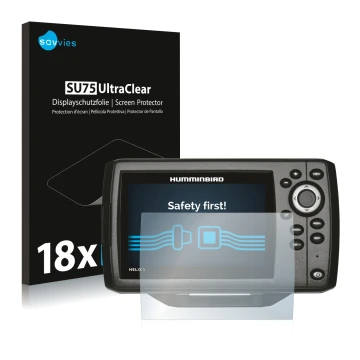 Vorderseite einer Produktverpackung mit dem Markenlogo Savvies. Daneben ist das Gerät Humminbird Helix 5 mit dem zugehörigen D