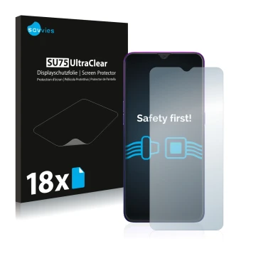 Vorderseite einer Produktverpackung mit dem Markenlogo Savvies. Daneben ist das Gerät Oppo Reno Z mit dem zugehörigen Displays