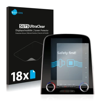 Vorderseite einer Produktverpackung mit dem Markenlogo Savvies. Daneben ist das Gerät Renault Espace R-Link 2 8.7