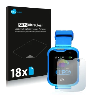 Vorderseite einer Produktverpackung mit dem Markenlogo Savvies. Daneben ist das Gerät KiDSnav Ultra mit dem zugehörigen Displa