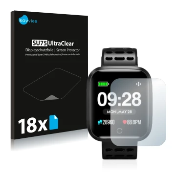 Vorderseite einer Produktverpackung mit dem Markenlogo Savvies. Daneben ist das Gerät Lenovo E1 mit dem zugehörigen Displaysch