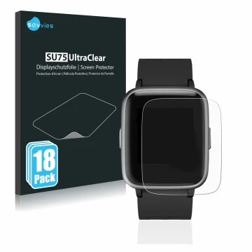 Vorderseite einer Produktverpackung mit dem Markenlogo Savvies. Daneben ist das Gerät Letsfit Fitness Tracker 1.3
