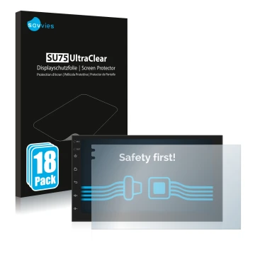 Vorderseite einer Produktverpackung mit dem Markenlogo Savvies. Daneben ist das Gerät Phonocar MediaStation 2Din mit dem zugeh