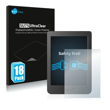 Vorderseite einer Produktverpackung mit dem Markenlogo Savvies. Daneben ist das Gerät Tolino Page 2 mit dem zugehörigen Displa