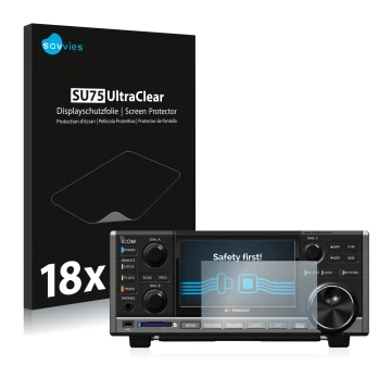 Vorderseite einer Produktverpackung mit dem Markenlogo Savvies. Daneben ist das Gerät Icom IC-R8600 mit dem zugehörigen Displa