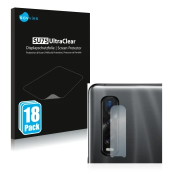 Vorderseite einer Produktverpackung mit dem Markenlogo Savvies. Daneben ist das Gerät Oppo Find X2 Pro (NUR Kameraschutz) mit 