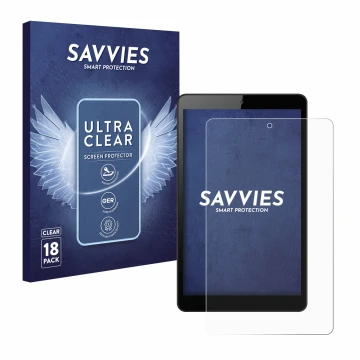 Vorderseite einer Produktverpackung mit dem Markenlogo Savvies. Daneben ist das Gerät Huawei MediaPad M5 Lite 8